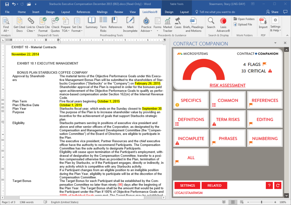 screenshot of Lexis for Microsoft Office